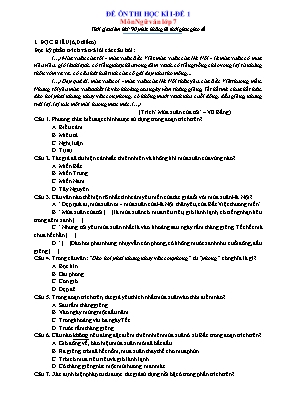 Đề ôn thi học kì 1 Ngữ văn Lớp 7 (Sách Chân trời sáng tạo) - Đề 1 - Năm học 2022-2023 (Có hướng dẫn chấm)